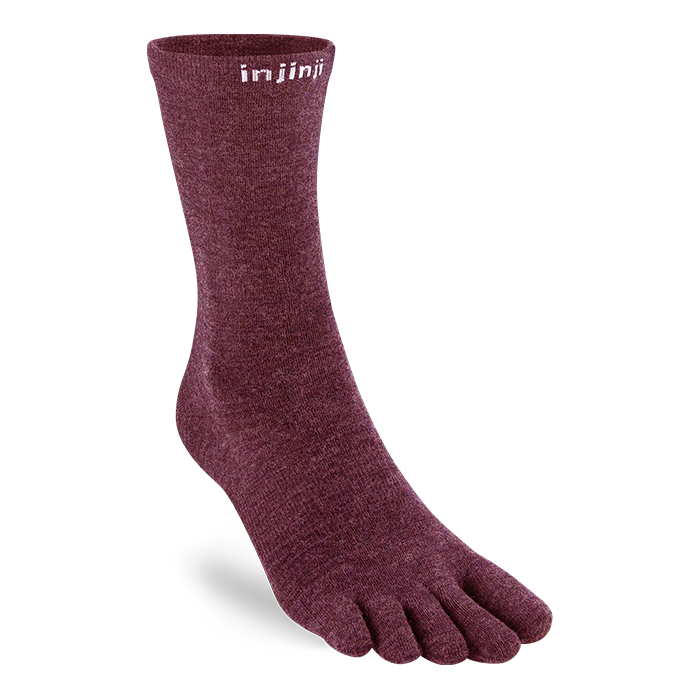 Injinji Liner Lightweight Crew Wool Socks — Garnet