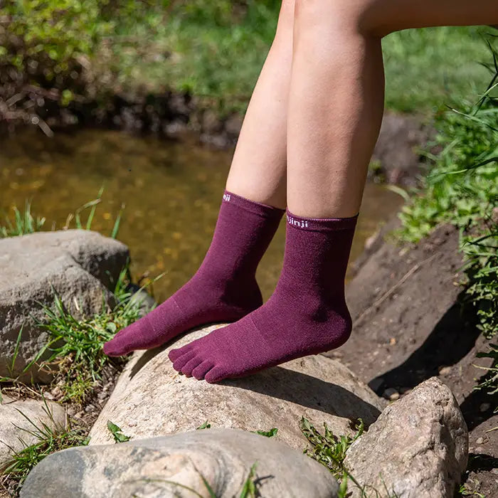 Injinji Liner Lightweight Crew Wool Socks — Garnet