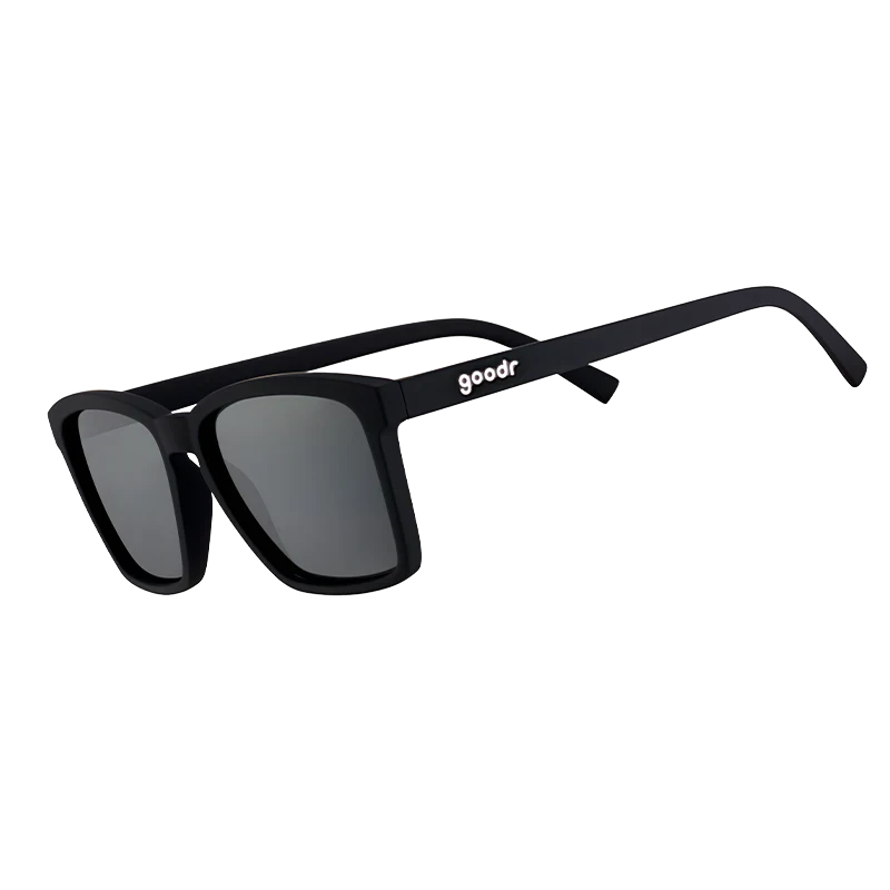 goodr LFG Get On My Level sunglasses, black frame with smoke lenses — side view