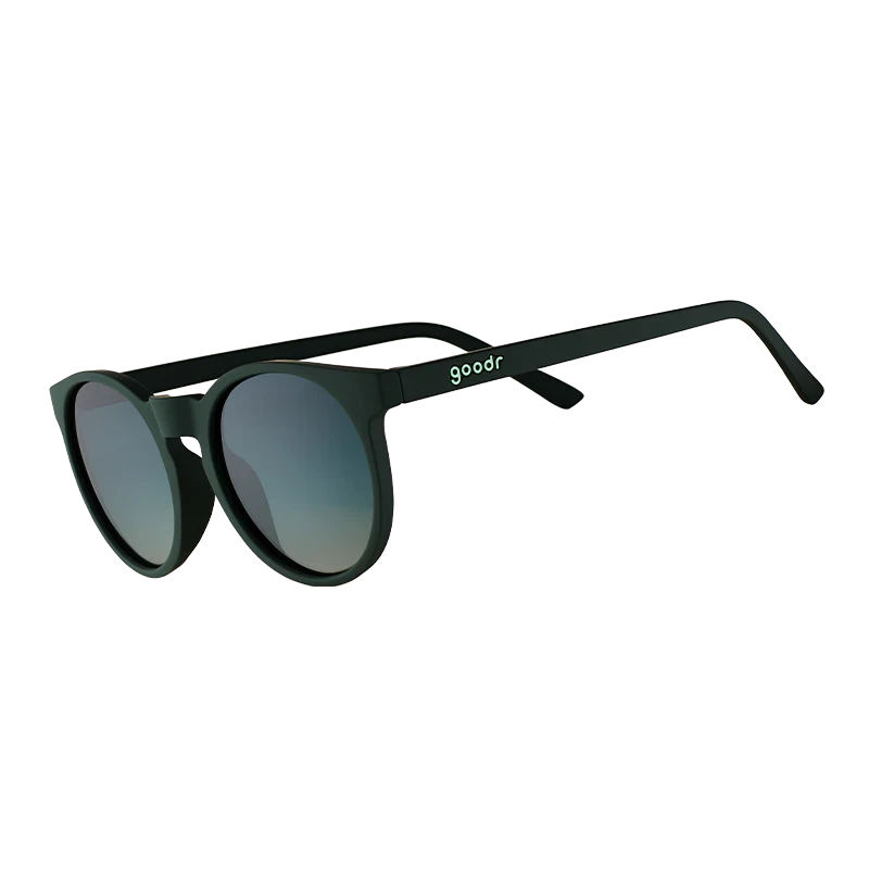 goodr Circle G I Have These On Vinyl, Too sunglasses, smoke frame with grey gradient lenses — side view