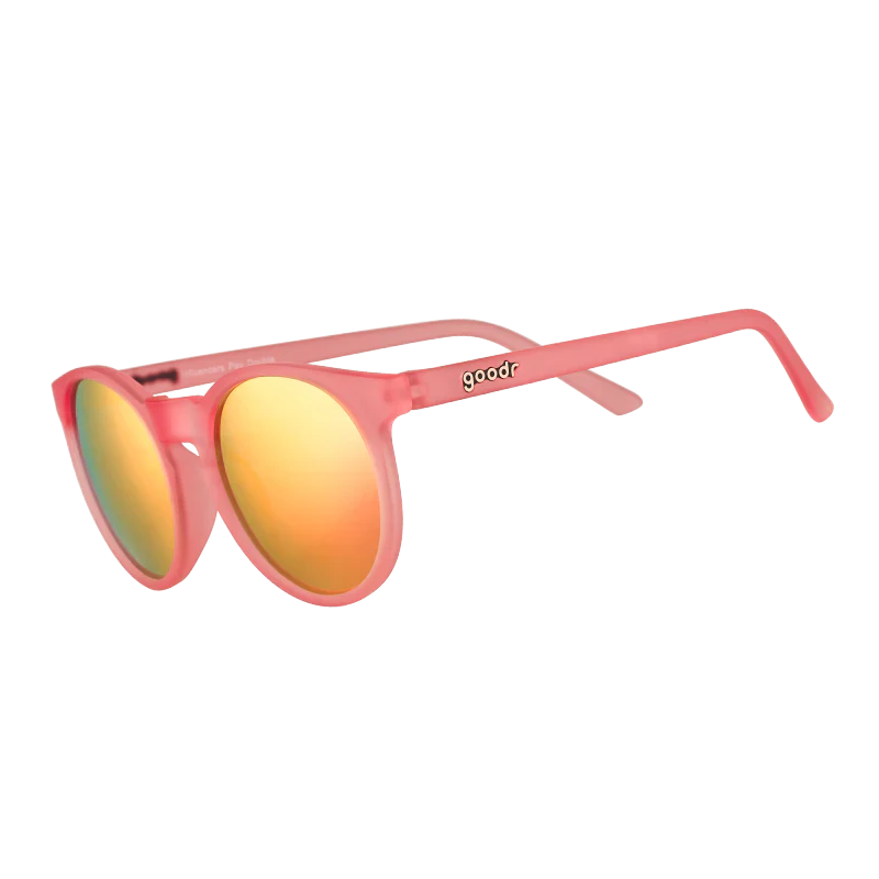 goodr Circle G Influencers Pay Double sunglasses, rose frame with mirrored crimson lenses — side view