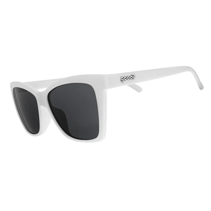 goodr Pop G The Mod One Out sunglasses, cream frame with charcoal lenses — side view