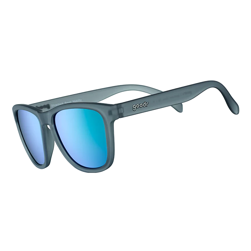 goodr OG Silverback Squat Mobility sunglasses, stone frame with sea-green lenses — side view