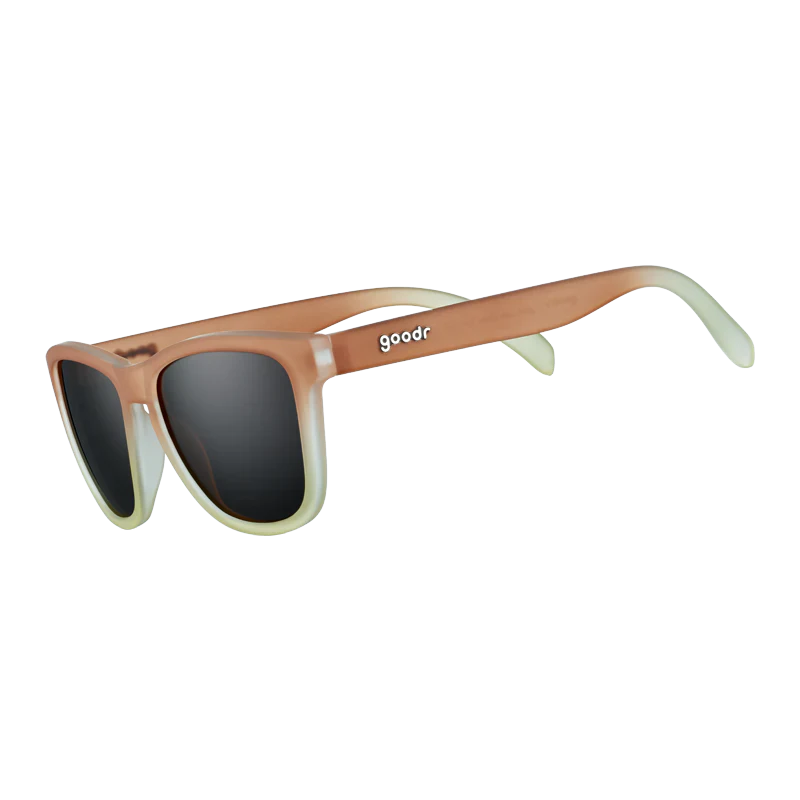 goodr OG Three Parts Tee sunglasses, caramel frame with brown lenses — side view