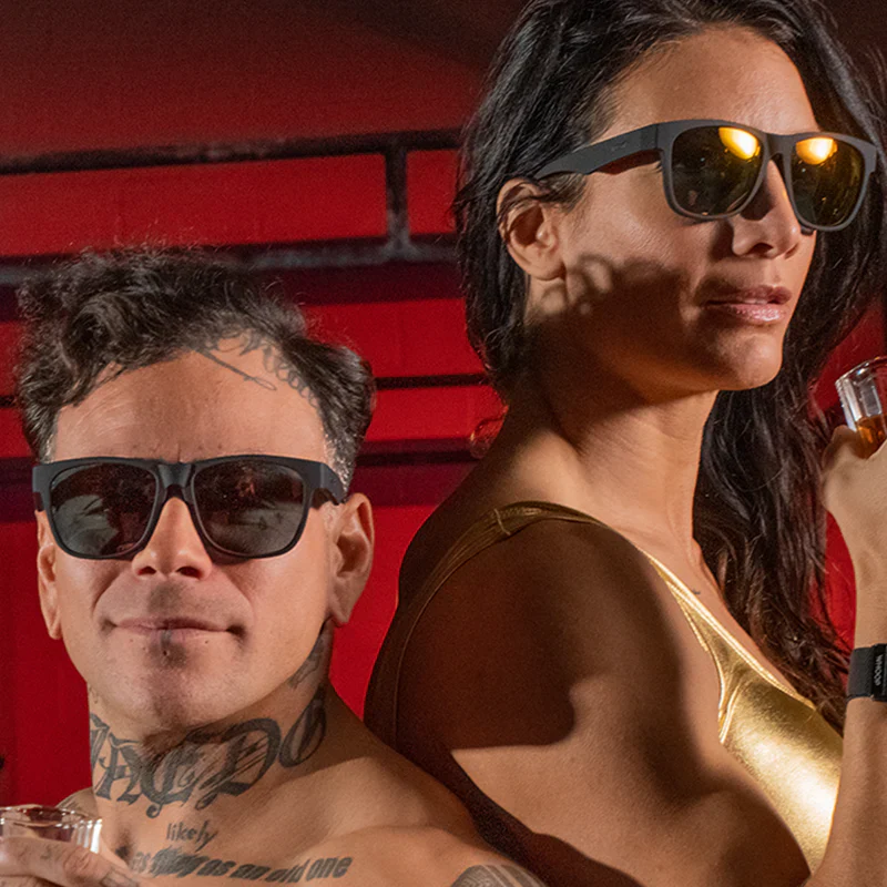 goodr BFG Beelzebub's Bourbon Burpees sunglasses — lifestyle view