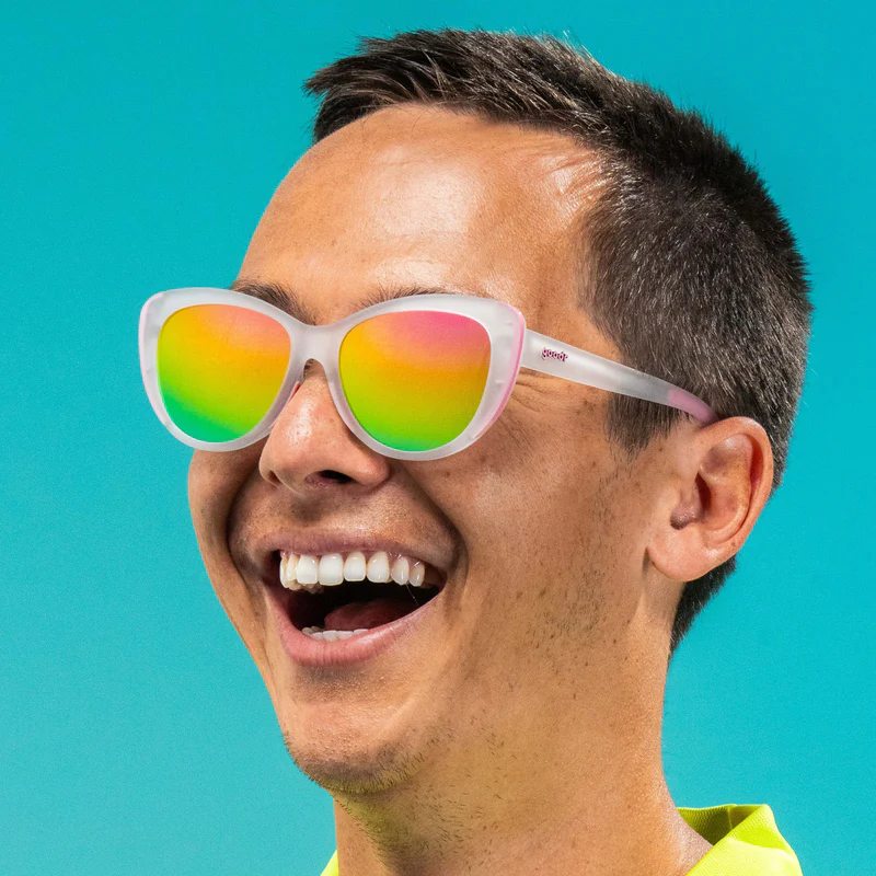 goodr Glam G Rainbow Runway Ready sunglasses — lifestyle view