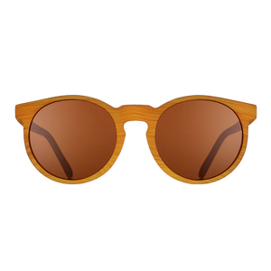 goodr Circle G Bodhi's Ultimate Ride sunglasses, mustard frame with brown lenses — front view