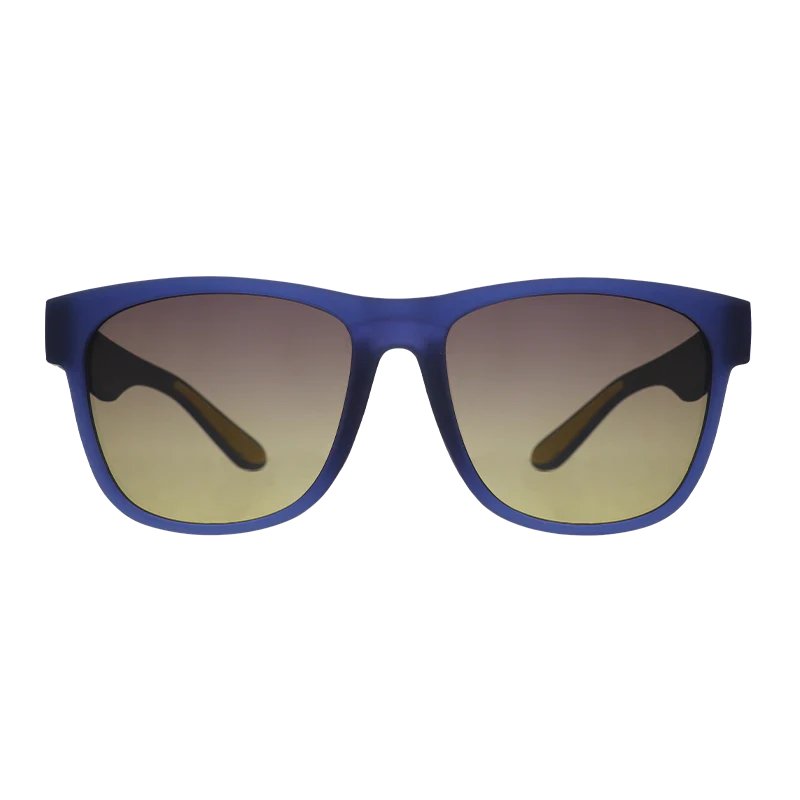 goodr BFG Electric Beluga Boogaloo sunglasses, indigo frame with grey gradient lenses — front view