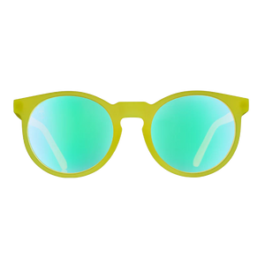 goodr Circle G Fade-Er-Ade Shades sunglasses, lime frame with mirrored aqua lenses — front view