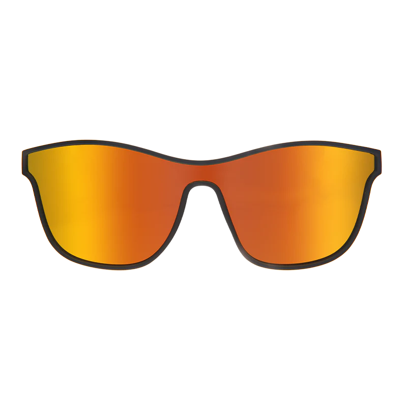 goodr VRG From Zero to Blitzed sunglasses, tortoise frame with mirrored burnt orange lenses — front view