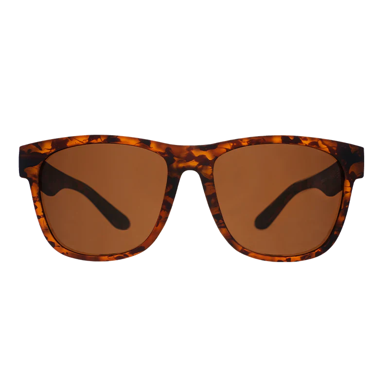 goodr BFG Hellhound Hallucinations sunglasses, burgundy frame with brown lenses — front view