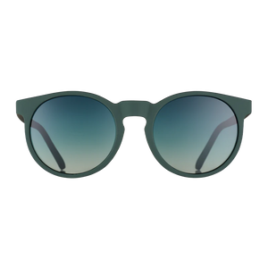 goodr Circle G I Have These On Vinyl, Too sunglasses, smoke frame with grey gradient lenses — front view