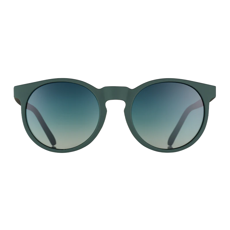 goodr Circle G I Have These On Vinyl, Too sunglasses, smoke frame with grey gradient lenses — front view