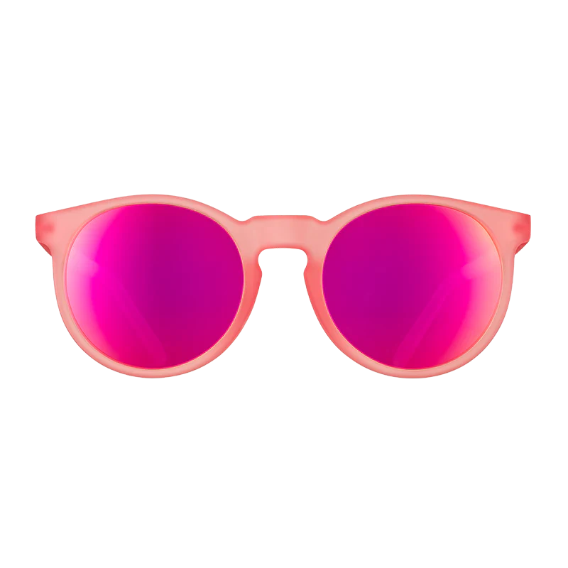 goodr Circle G Influencers Pay Double sunglasses, rose frame with mirrored crimson lenses — front view