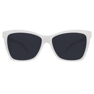 goodr Pop G The Mod One Out sunglasses, cream frame with charcoal lenses — front view