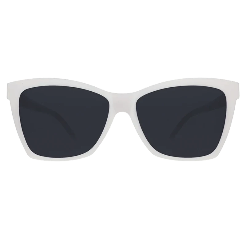 goodr Pop G The Mod One Out sunglasses, cream frame with charcoal lenses — front view