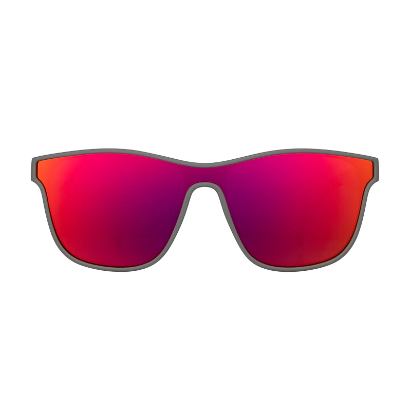 goodr VRG Voight-Kampff Vision sunglasses, graphite frame with mirrored maroon lenses — front view