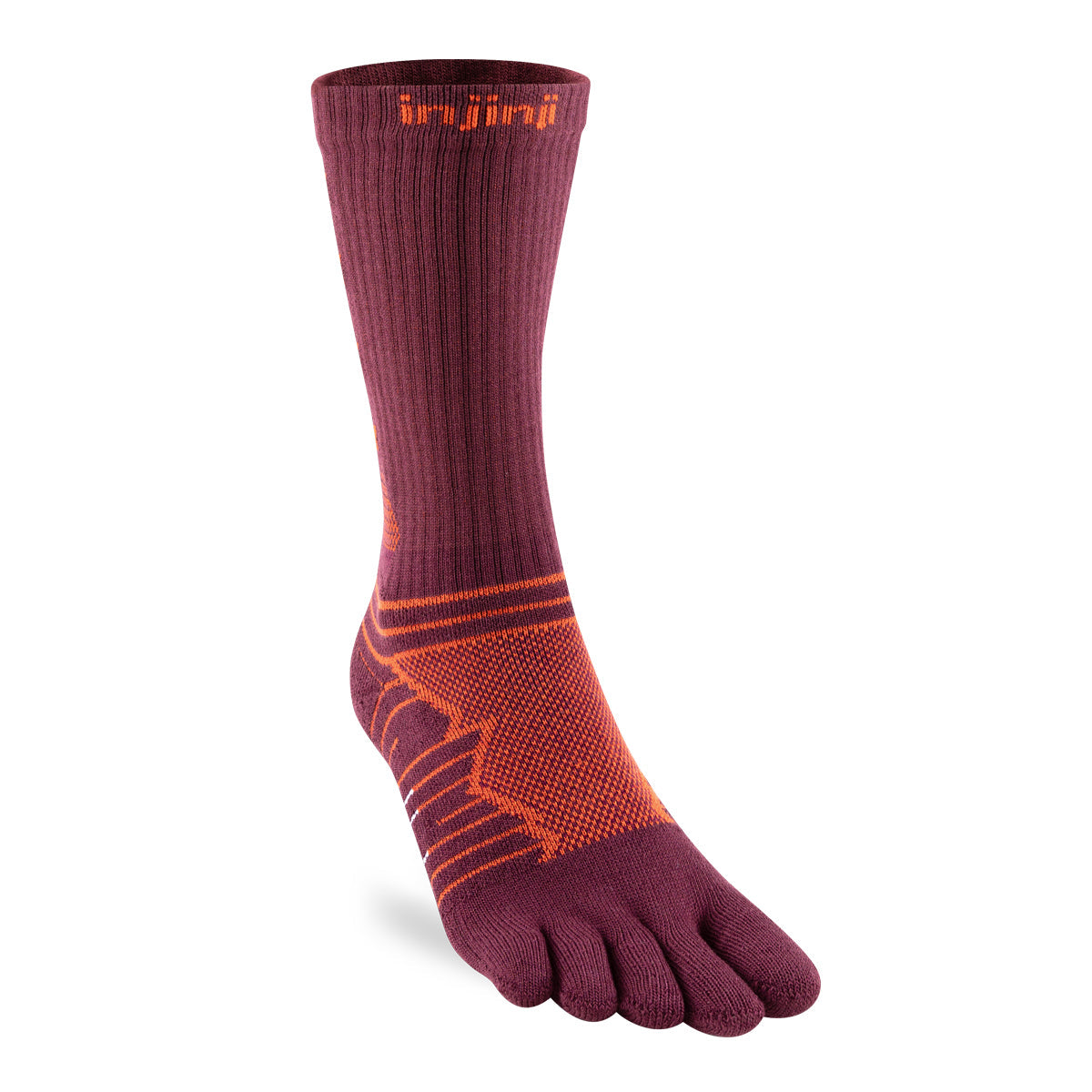 Injinji Ultra Run Crew Running Socks — Mahogany