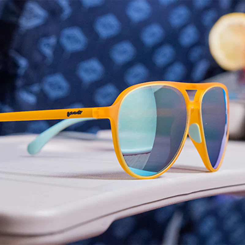 goodr Mach G Cheesy Flight Attendant sunglasses — packaging