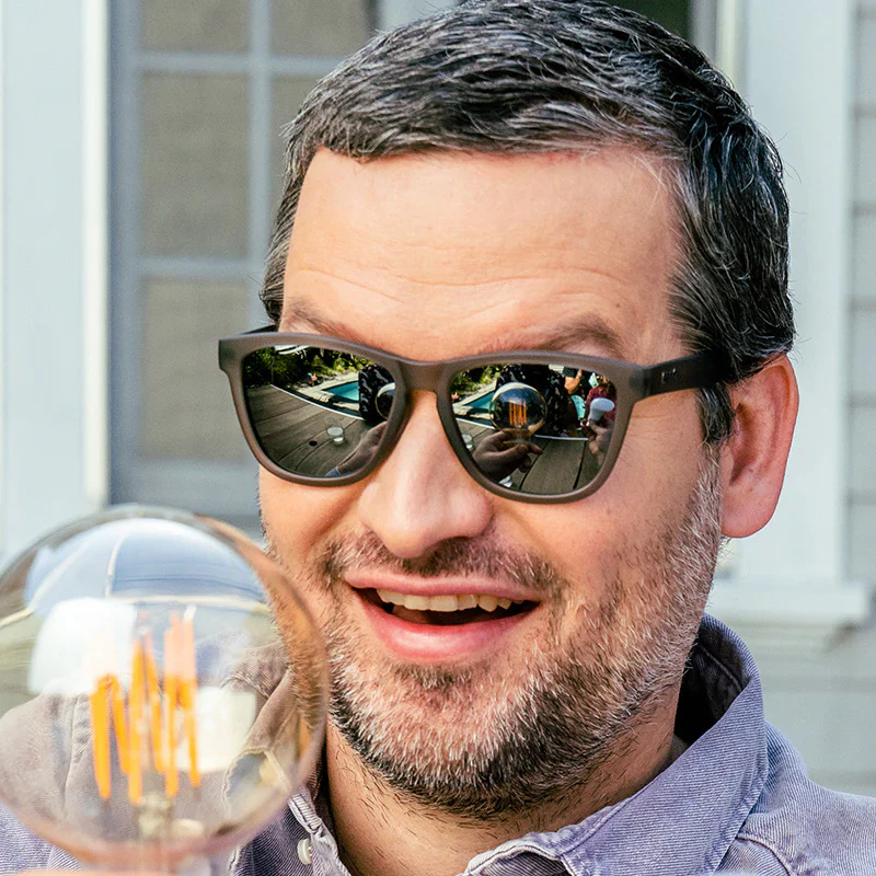 goodr OG Going To Valhalla... Witness! sunglasses, stone frame with mirrored chrome lenses — styled product view