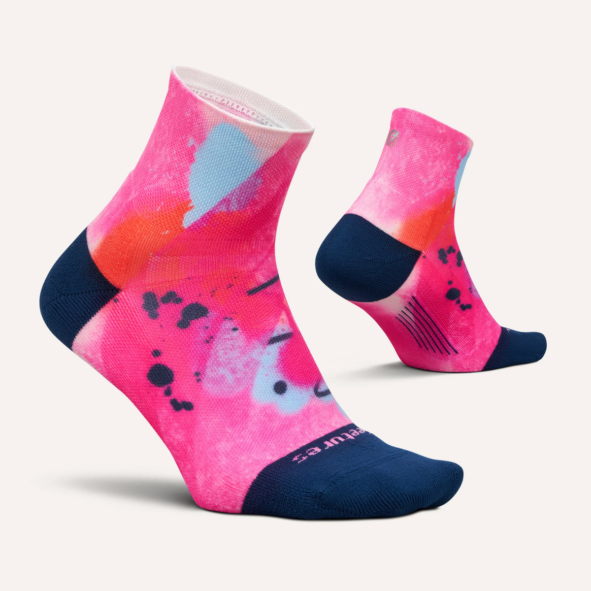 Feetures Elite Light Cushion Quarter Women's Day LE sock in Feminine Grit — pair view #Color_Feminine Grit