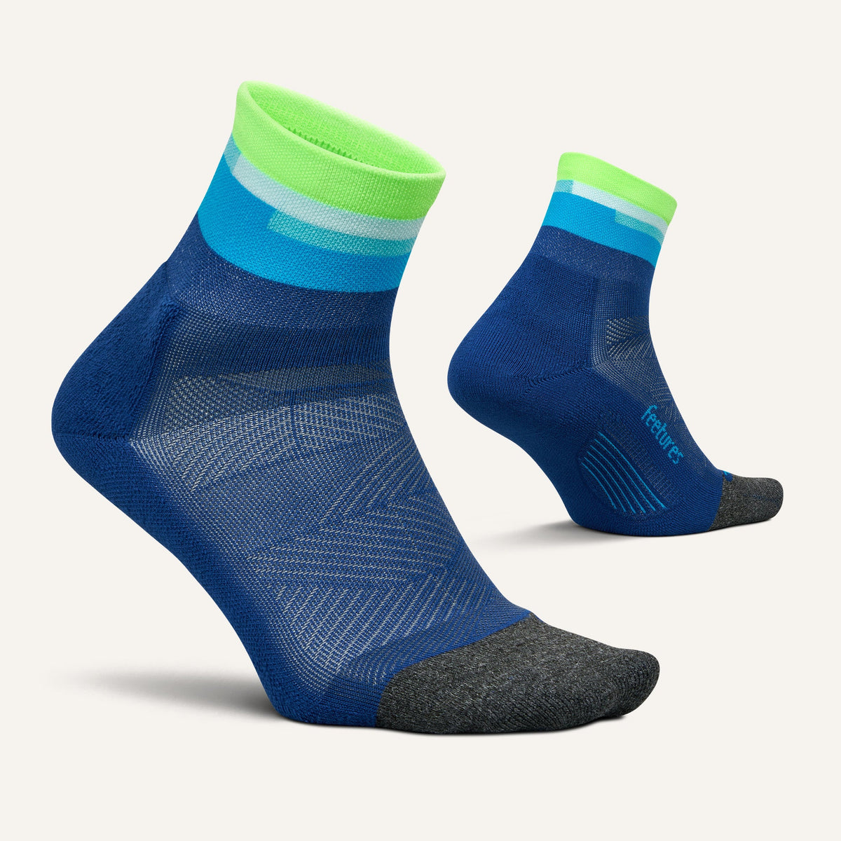 Feetures Elite Ultra Light Cushion Quarter sock in Surfboard Blue — pair view #Colour_Surfboard Blue