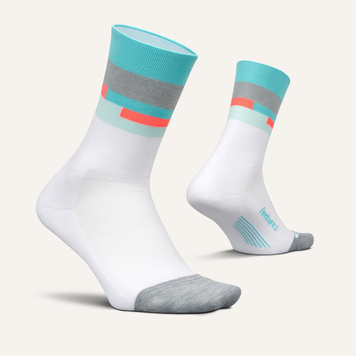 Feetures Elite Light Cushion Mini Crew sock in Aquatic White — pair view #Color_Aquatic White