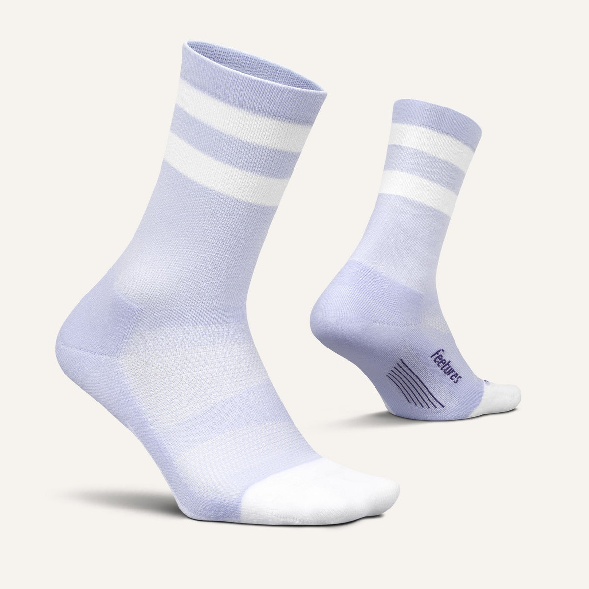 Feetures Elite Light Cushion Mini Crew sock in Lilac High Top Stripe — pair view #Color_Lilac High Top Stripe