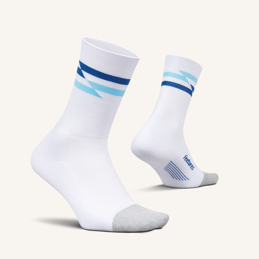 Feetures Elite Light Cushion Mini Crew sock in White Track — pair view #Color_White Track