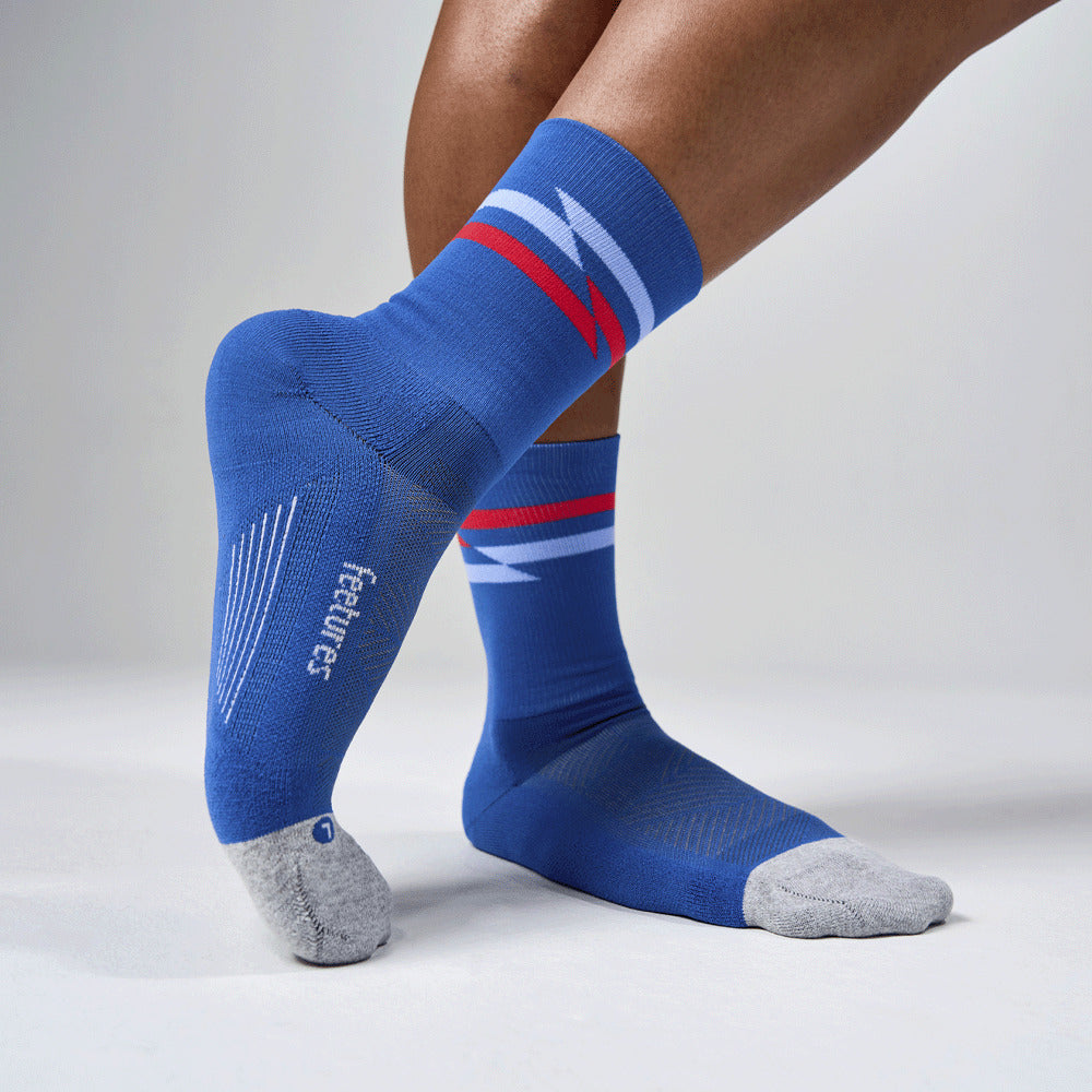 Feetures Elite Light Cushion Mini Crew sock in Blue Track — lifestyle #Color_Blue Track