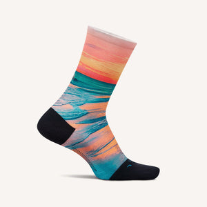 Feetures Elite Light Cushion Mini Crew Landscape LE sock in Sunset Glow — front view #Color_Sunset Glow