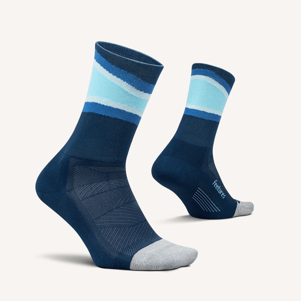 Feetures Elite Light Cushion Mini Crew sock in Blue Bounce — pair view #Color_Blue Bounce