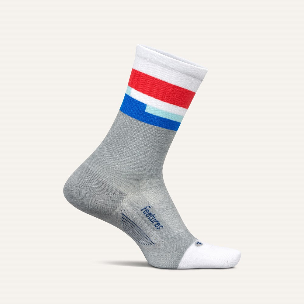 Feetures Elite Ultra Light Cushion Mini Crew sock in Mission Gray — front view #Colour_Mission Gray