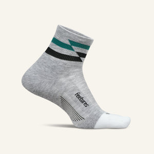Feetures Elite Max Cushion Quarter sock in Gray Track — front view #Colour_Gray Track