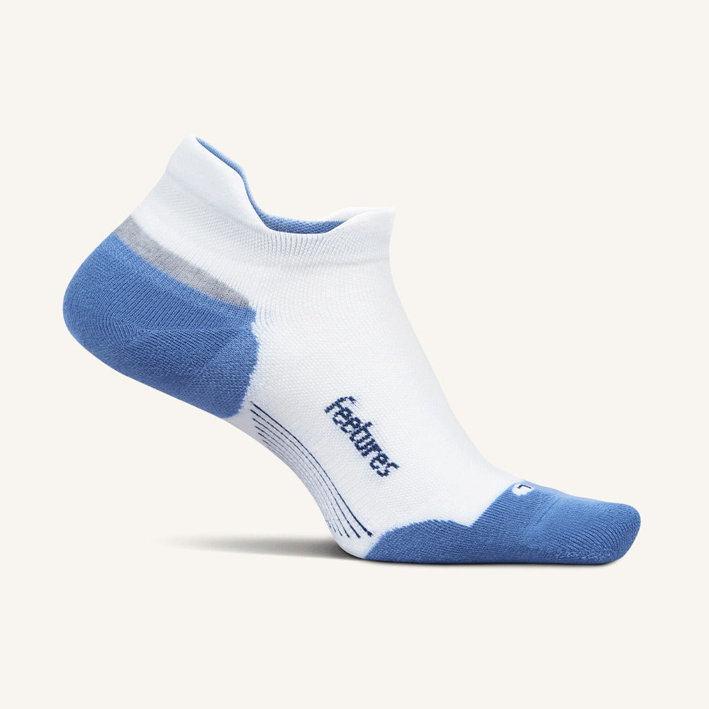 Feetures Elite Max Cushion Tab sock in White Tide — front view #Colour_White Tide