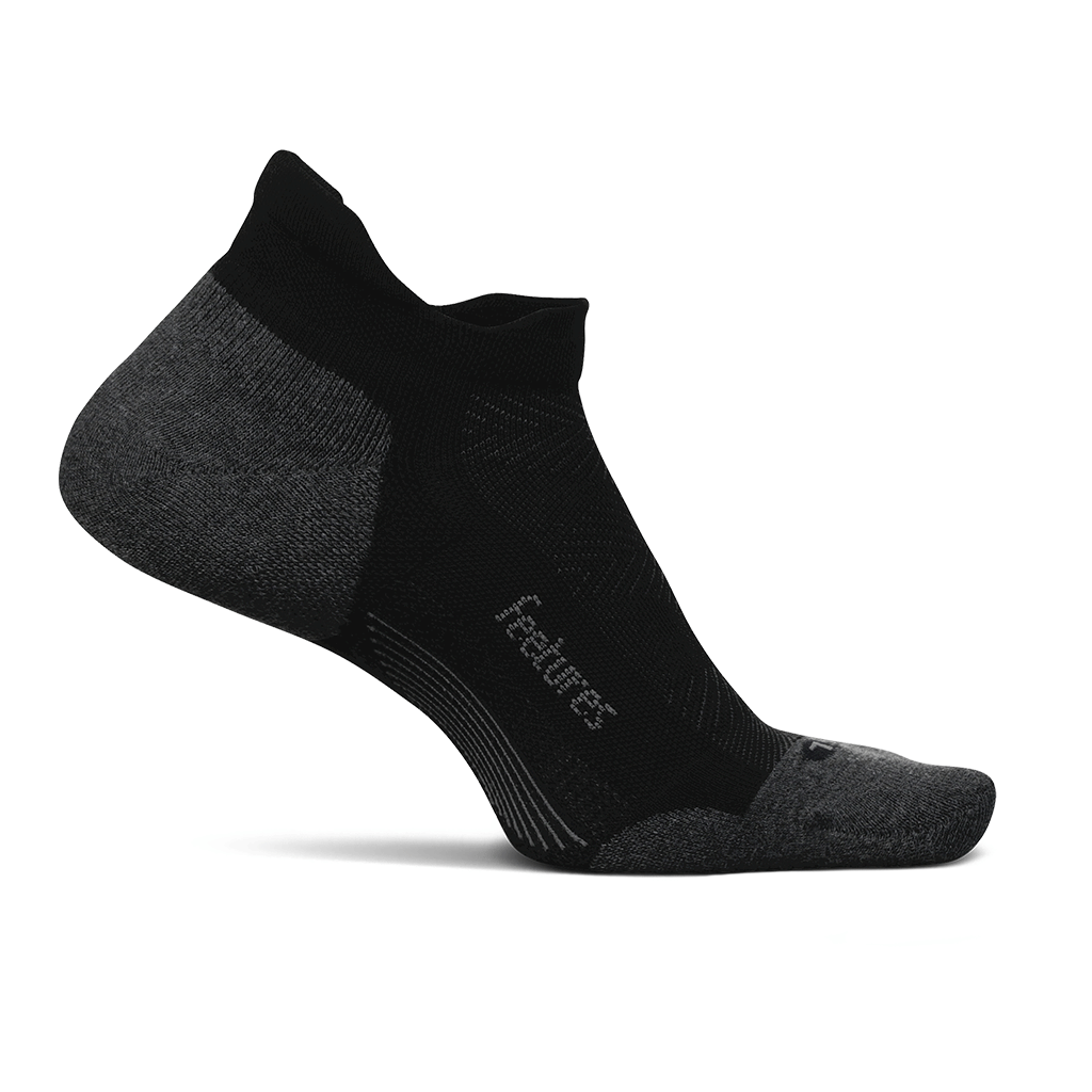 Feetures Elite Max Cushion Tab sock in Black — front view #Colour_Black