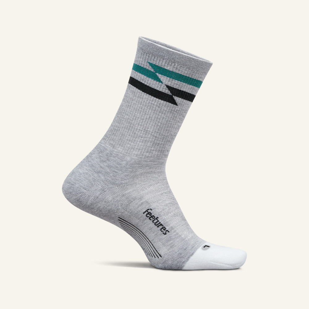 Feetures Elite Max Cushion Mini Crew sock in Gray Track — front view #Color_Gray Track