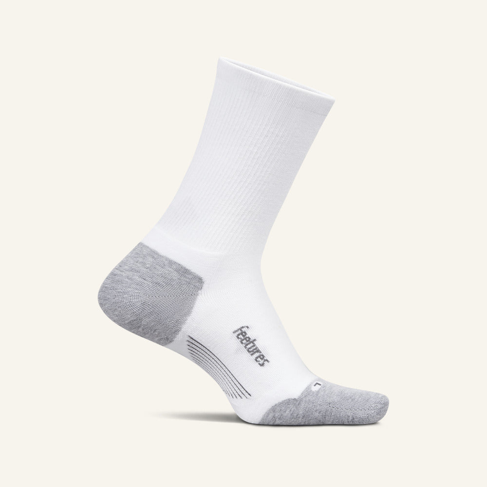 Feetures Elite Max Cushion Mini Crew sock in White — front view #Color_White