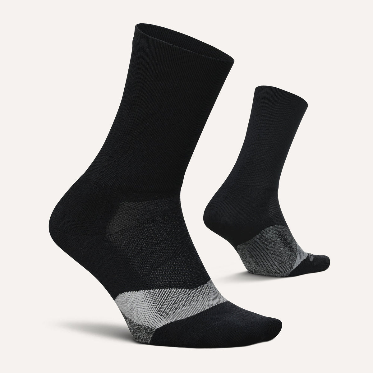 Feetures Elite Light Cushion Mini Crew sock in Black — pair view #Color_Black