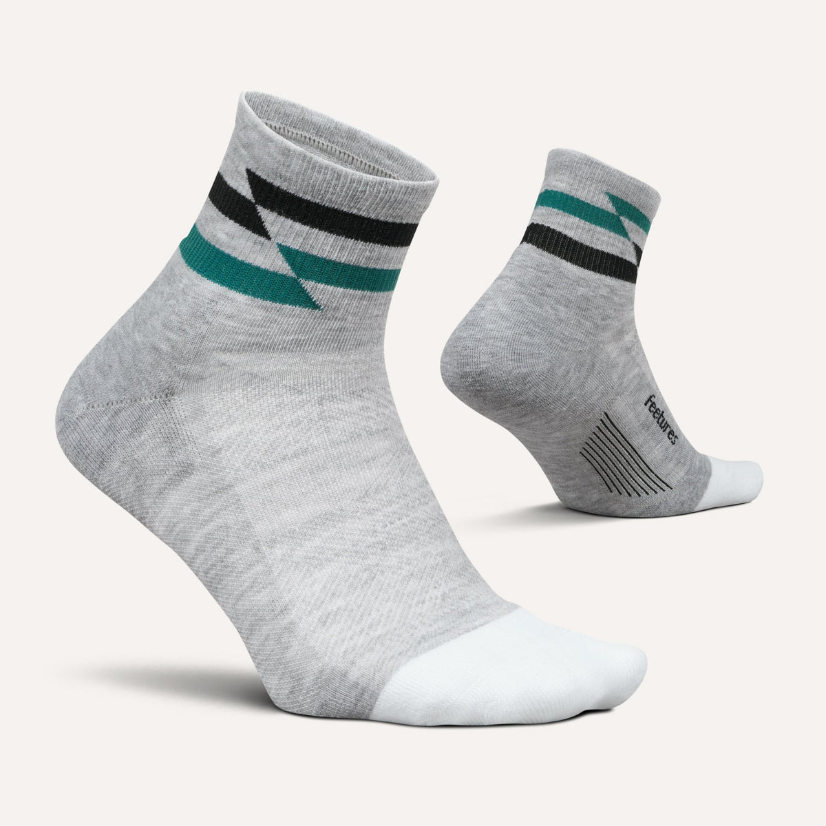 Feetures Elite Max Cushion Quarter sock in Gray Track — pair view #Colour_Gray Track