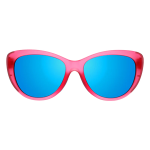 goodr Glam G Flamingo Couture sunglasses, pink frame with mirrored cyan lenses — front view