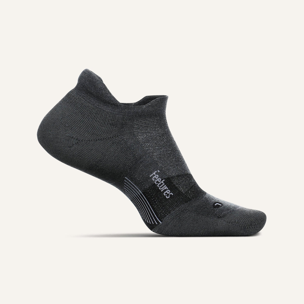 Feetures Merino 10 Ultra Light Tab sock in Grey — front view #Color_Grey
