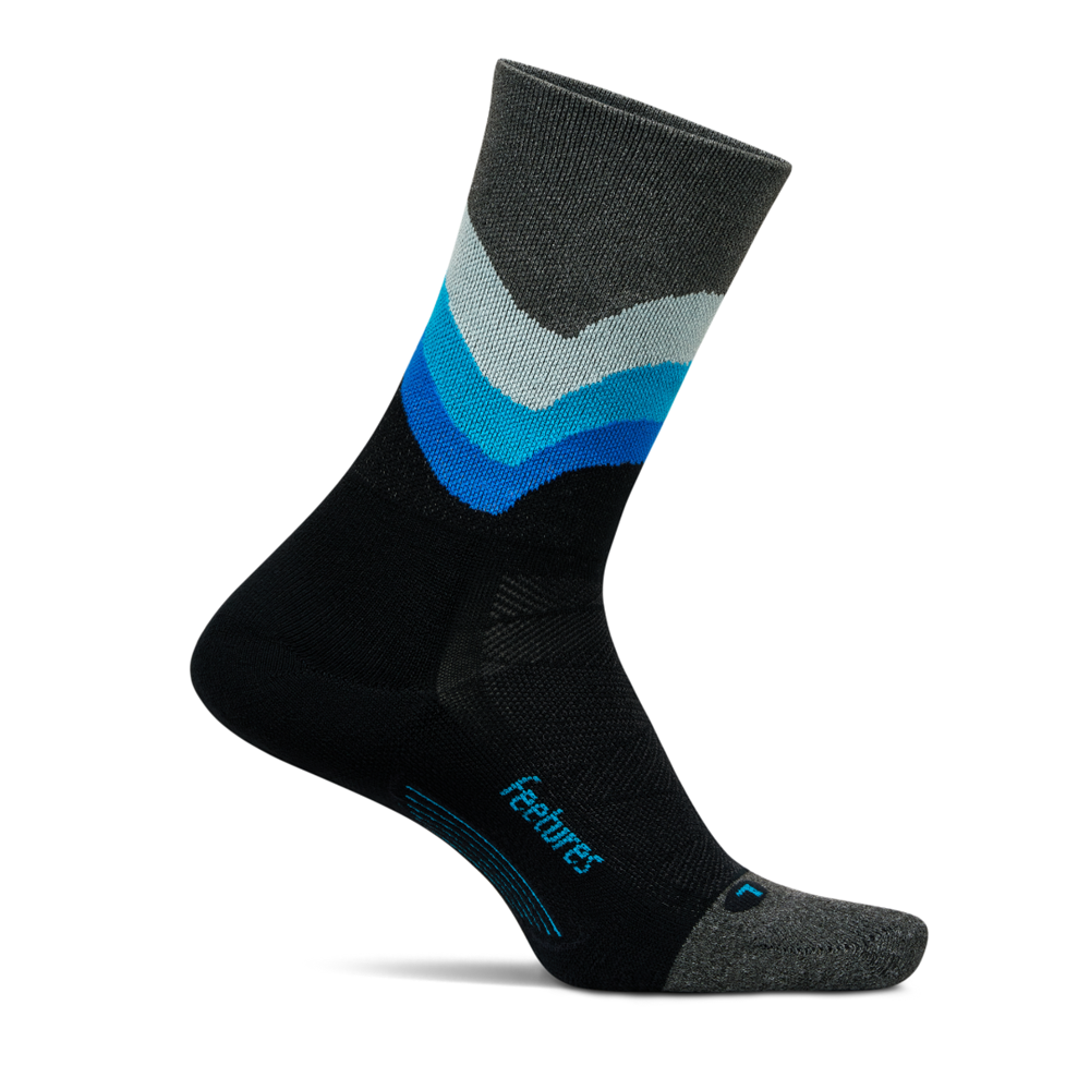 Feetures Elite Light Cushion Mini Crew sock in Black Swell — front view #Color_Black Swell