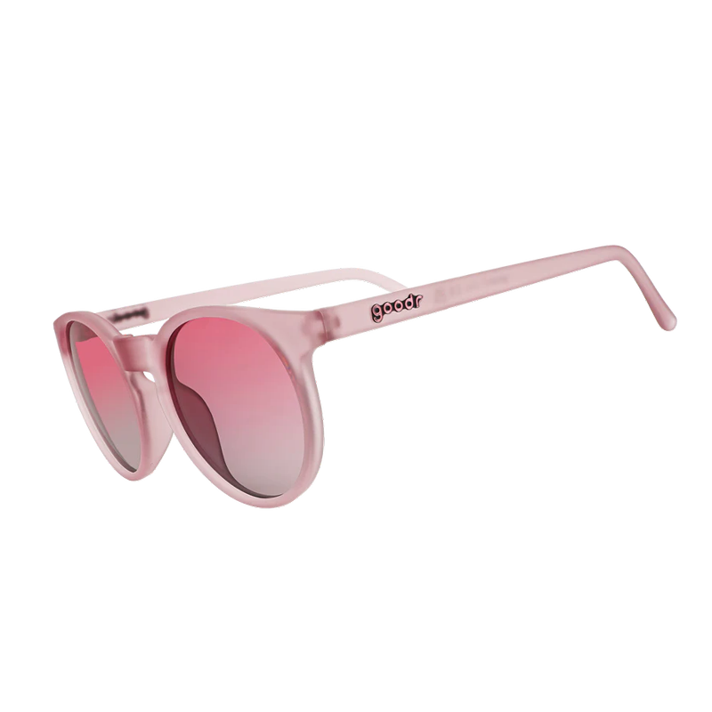 goodr Circle G Mauve Mood Board sunglasses, blush frame with blush gradient lenses — side view