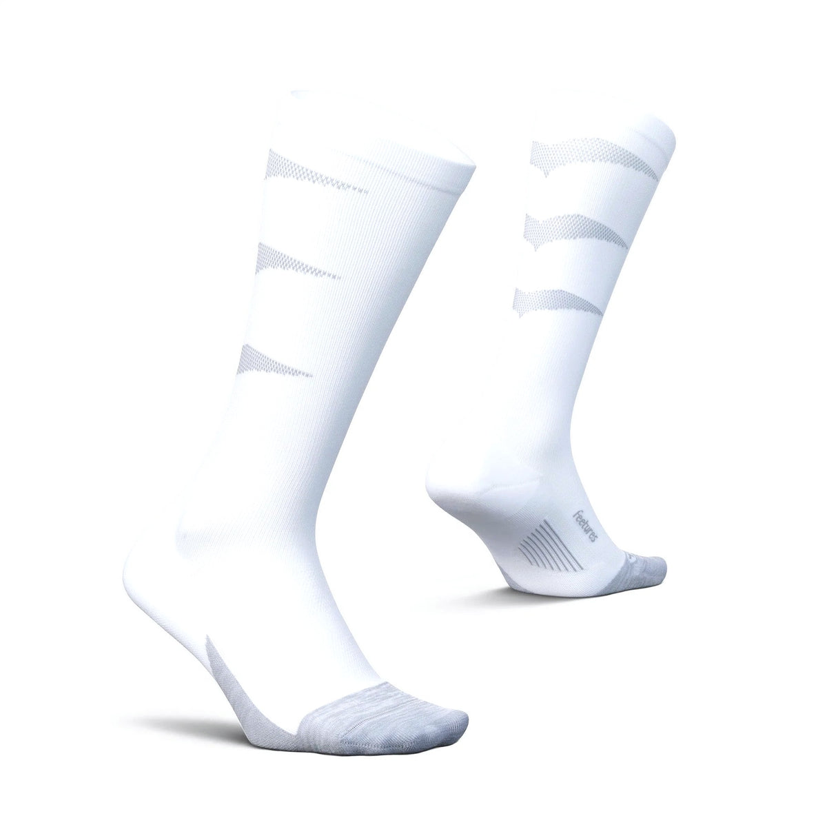 Feetures Graduated Compression Light Cushion Knee High sock in White — pair view #Color_White