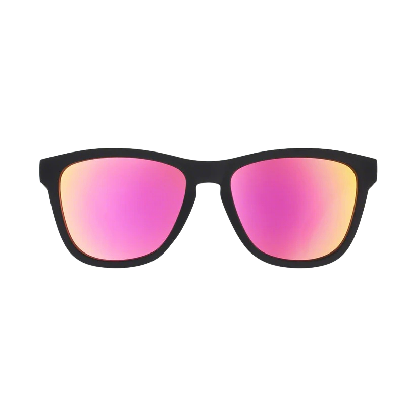 goodr OG Professional Respawner sunglasses, charcoal frame with hot pink lenses — front view