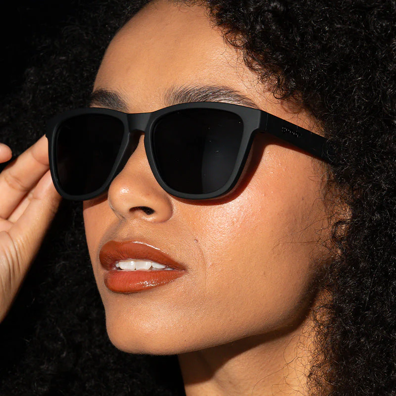 goodr OG A Unicorn's Calamity sunglasses, black frame with black lenses — styled product view
