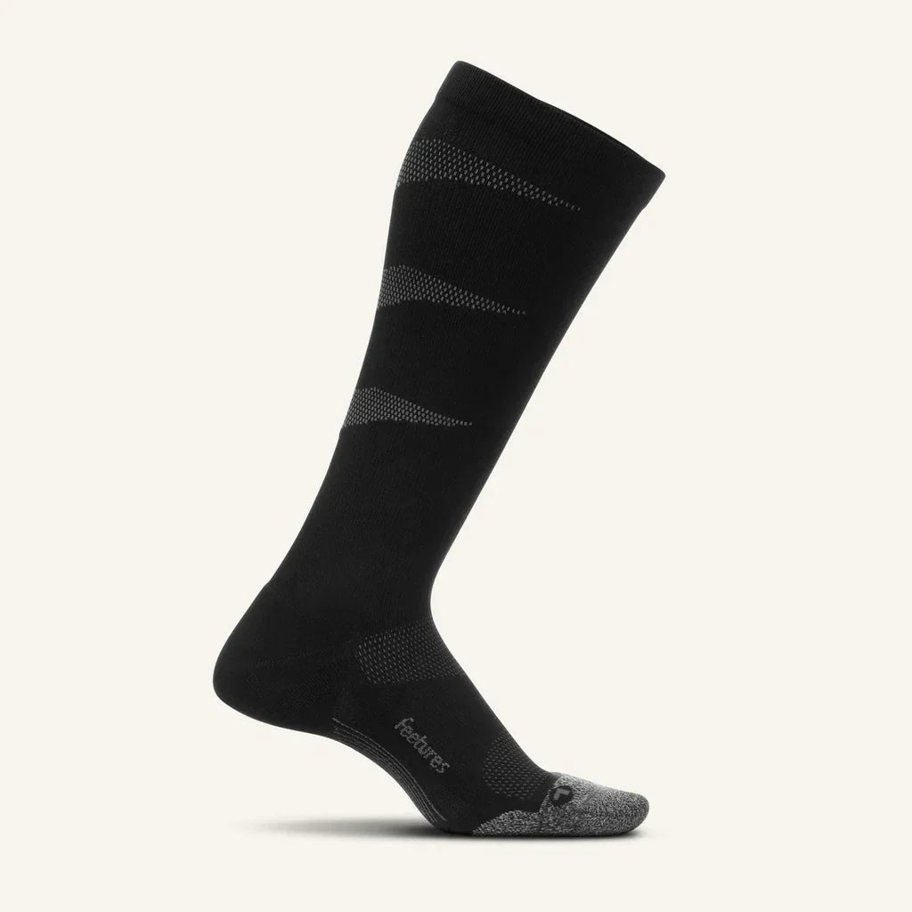 Feetures Graduated Compression Light Cushion Knee High sock in Black — front view #Color_Black