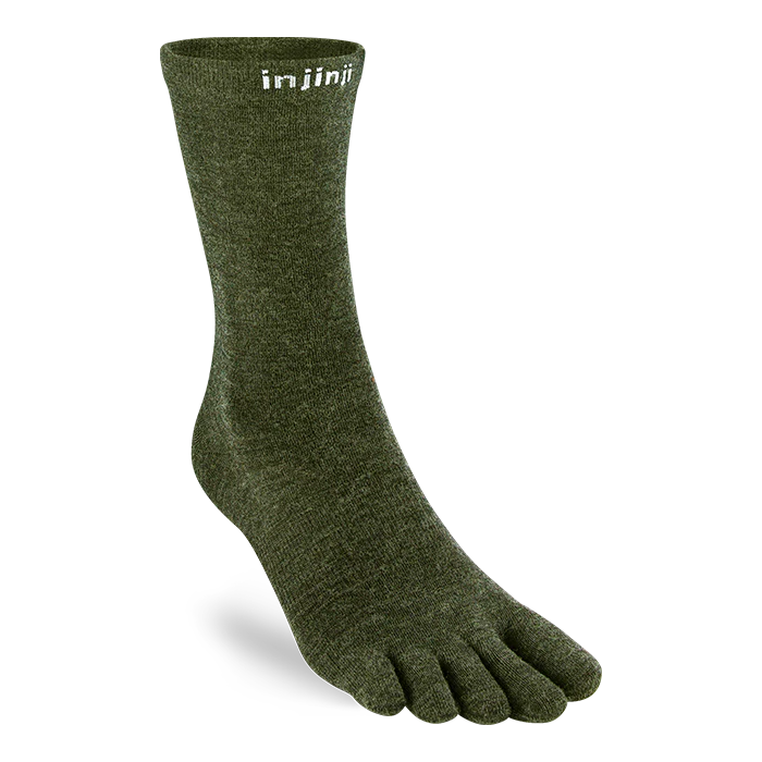Injinji Liner Lightweight Crew Wool Socks — Forest