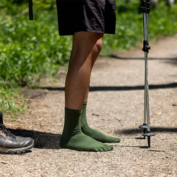 Injinji Liner Lightweight Crew Wool Socks — Forest